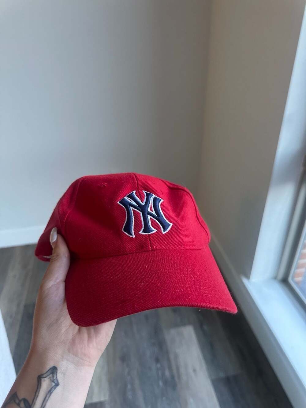Vtg 90s New York Yankees Red Wool Hat Grossman Cap Co